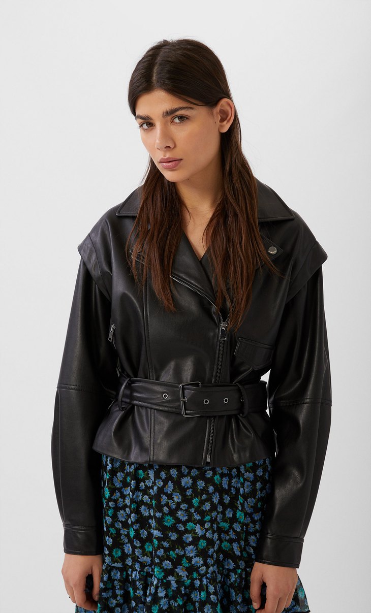 80s Faux Leather Biker Jacket Women S Fashion Stradivarius Georgia