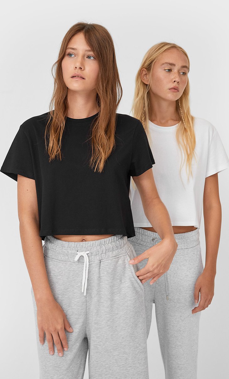 Modalite Net Stradivarius 2 Li Kisa Kollu Crop Top Paketi 2505 452