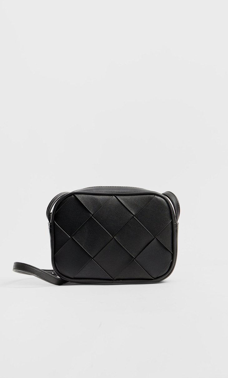 black woven crossbody bag