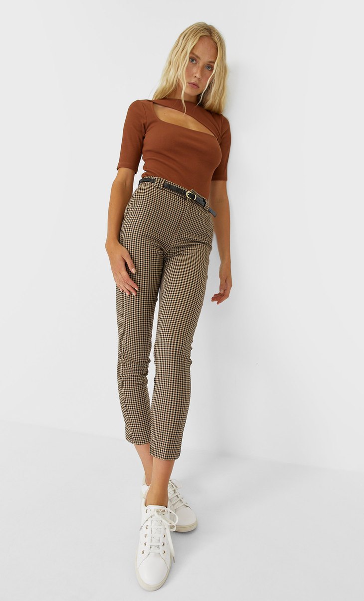 stradivarius yellow tartan trousers