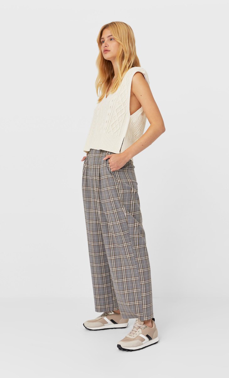 Check straight fit trousers - Women's 