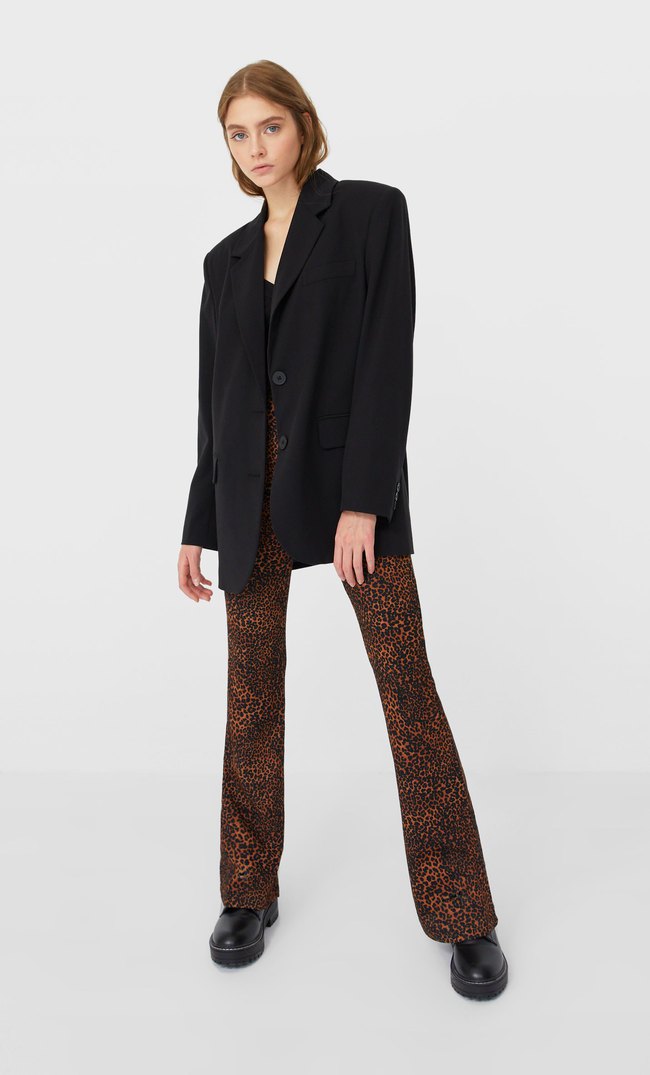 printed flared trousers