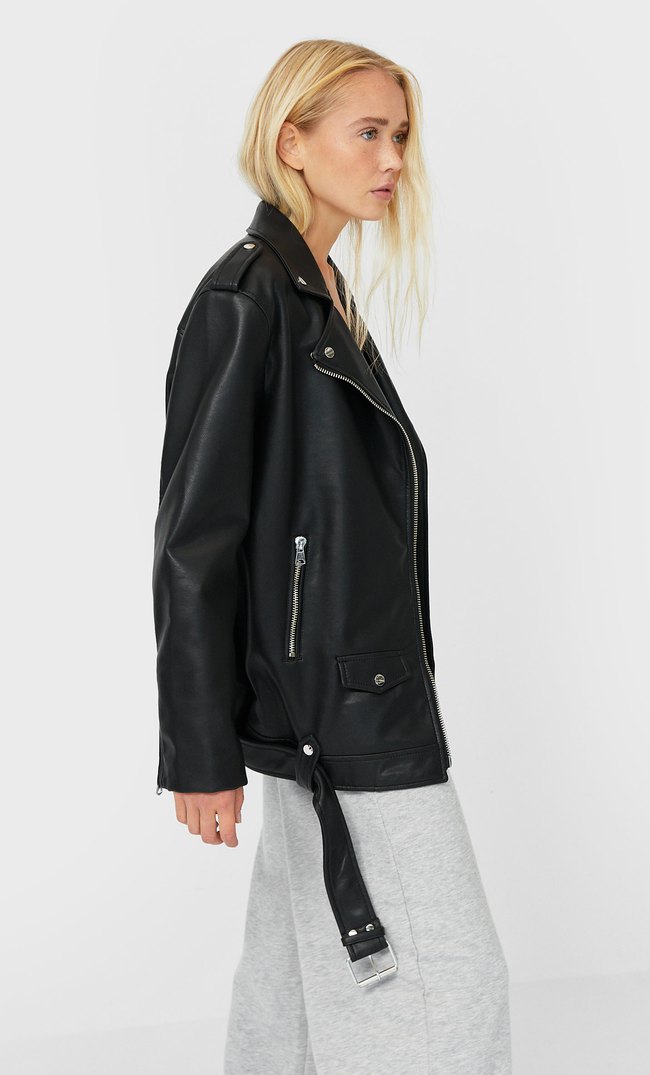 Oversize Biker Ceket Kadin Moda Stradivarius Turkiye