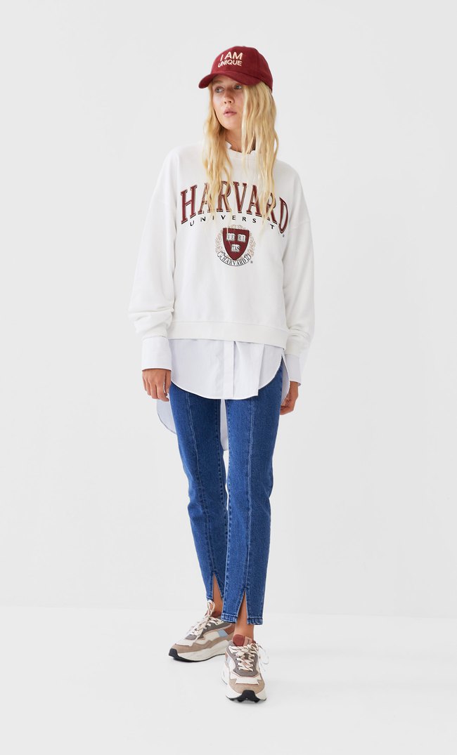 Harvard Baskili Sweatshirt Kadin Sweatshi Rt Stradivarius Turkiye