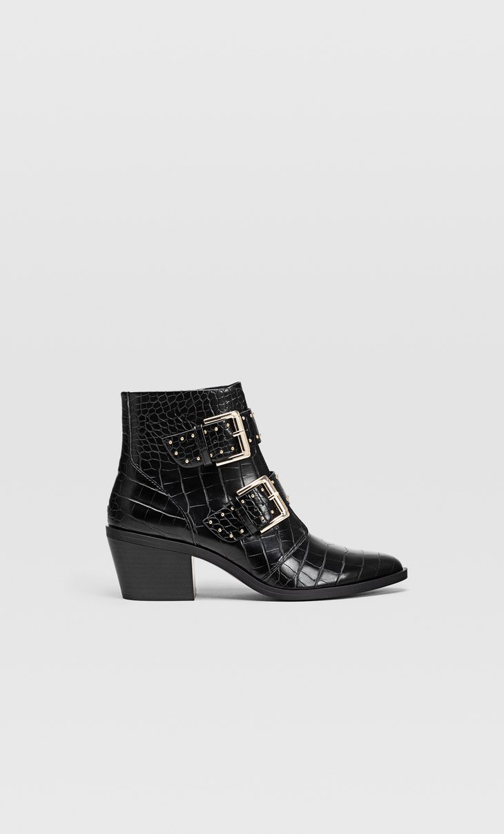 Embossed high heel ankle boots with 