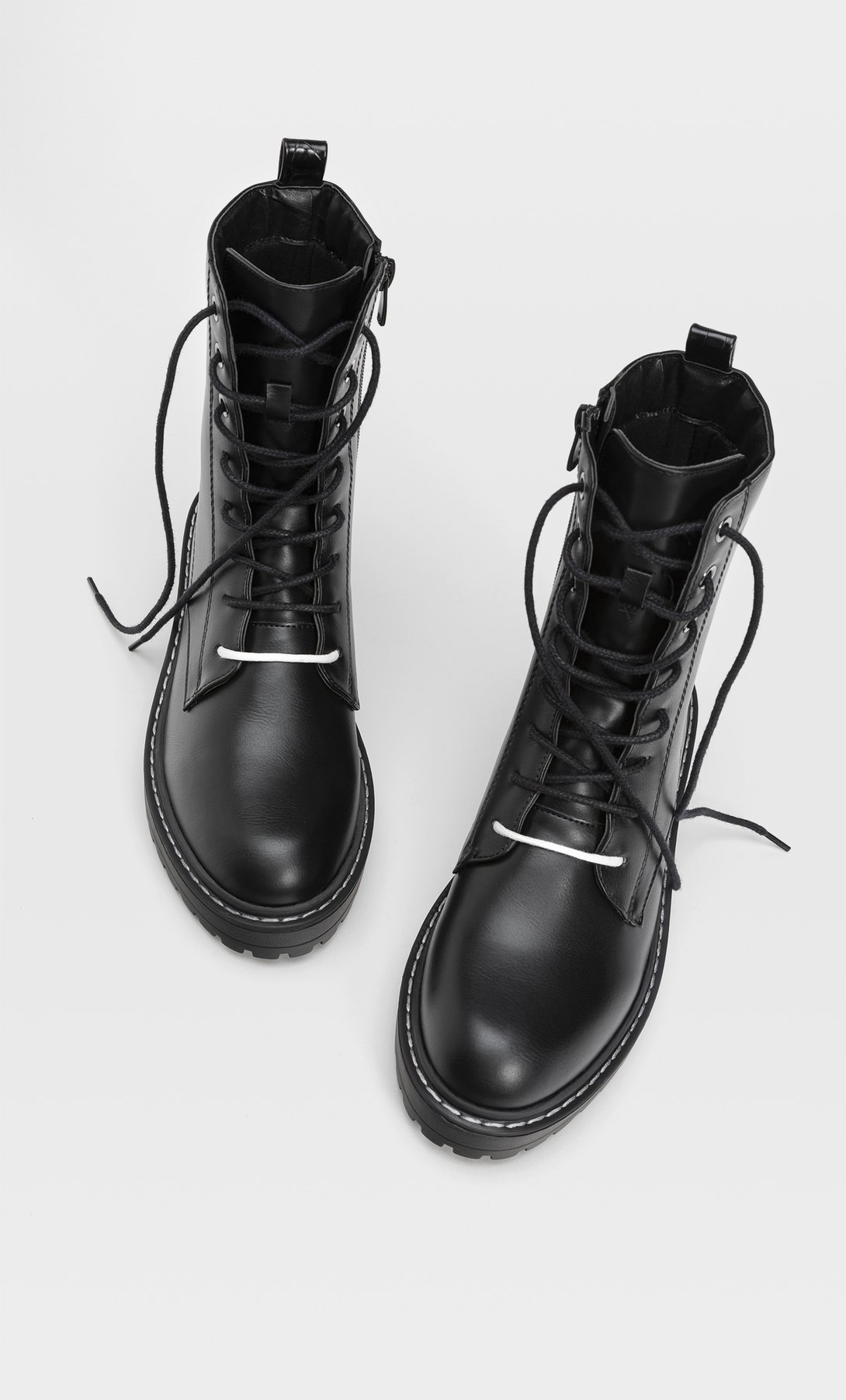 lace up biker flat ankle boot