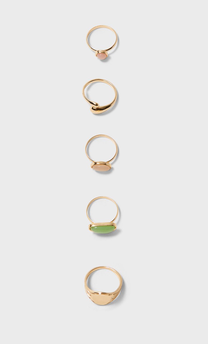 Set Of 5 Coloured Stone Rings Women S Fashion Stradivarius Philippines