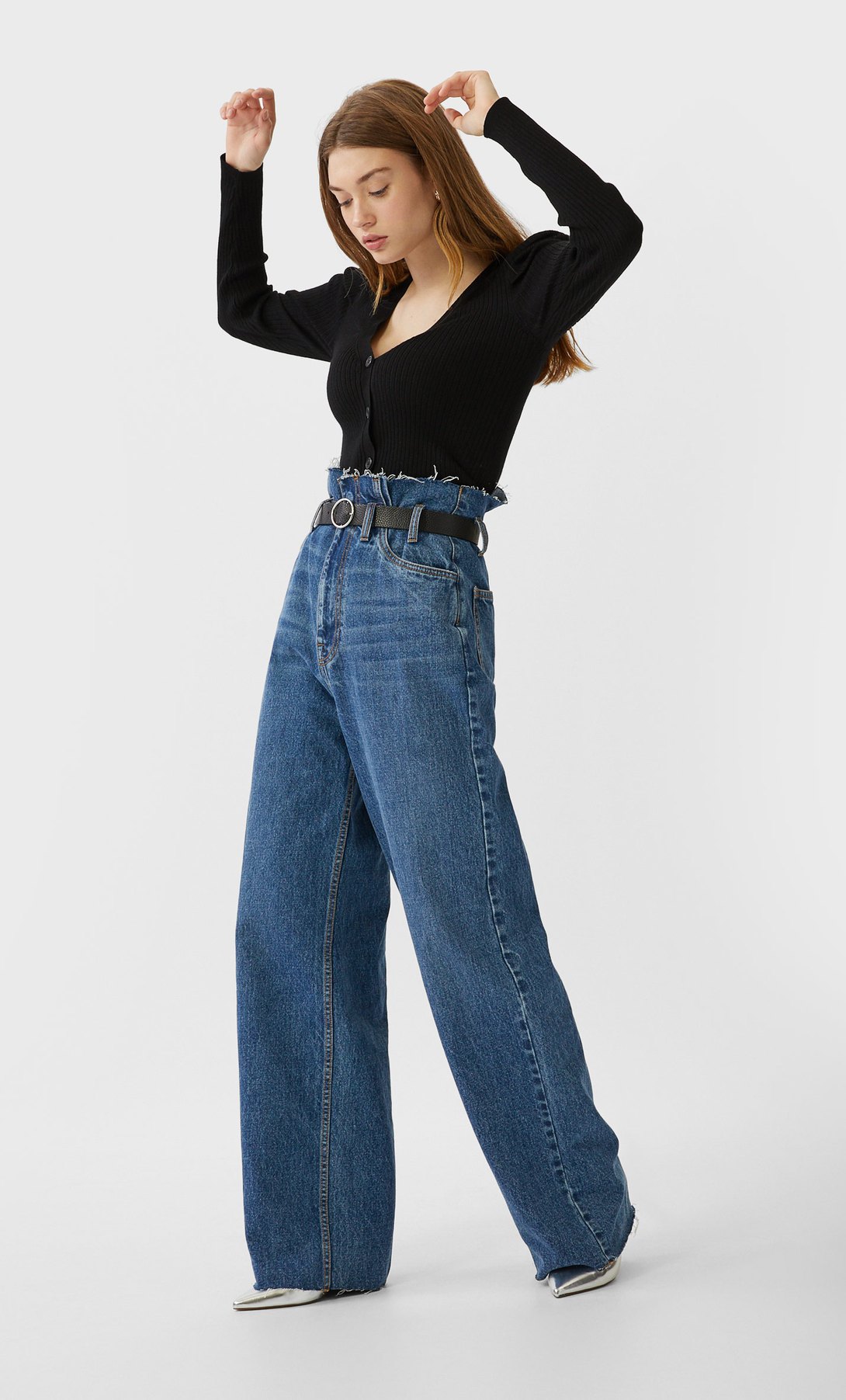 paper bag wide leg jeans