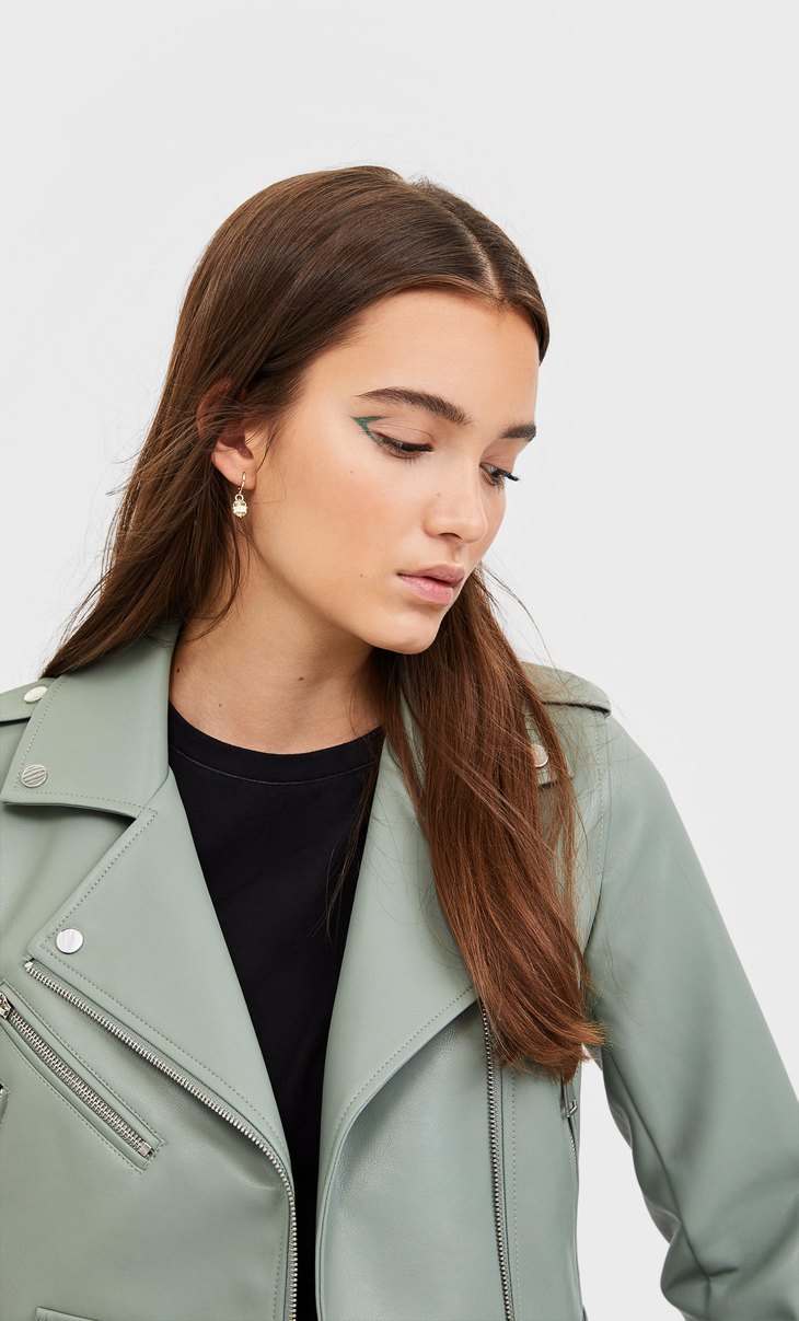 Basic Faux Leather Belted Jacket Women S Pleated Stradivarius