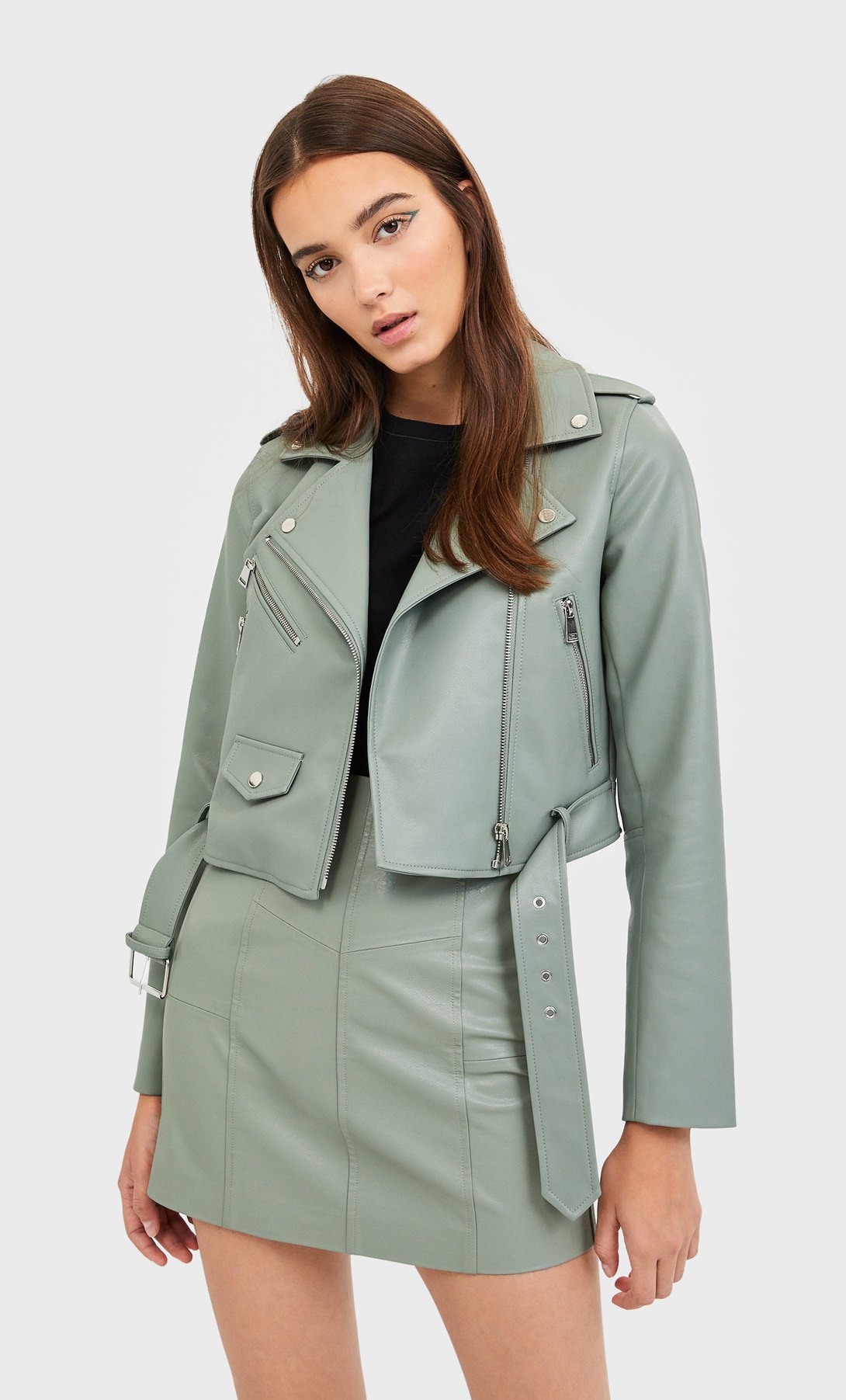 Basic Faux Leather Belted Jacket Women S Special Prices