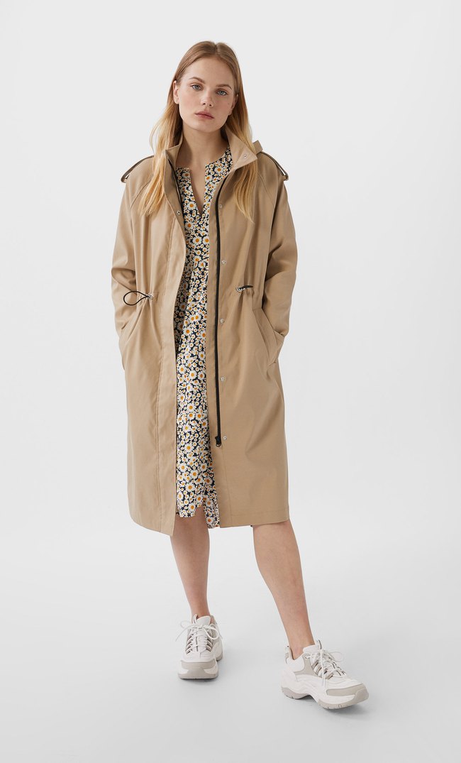 stradivarius parka jacket with fur hood