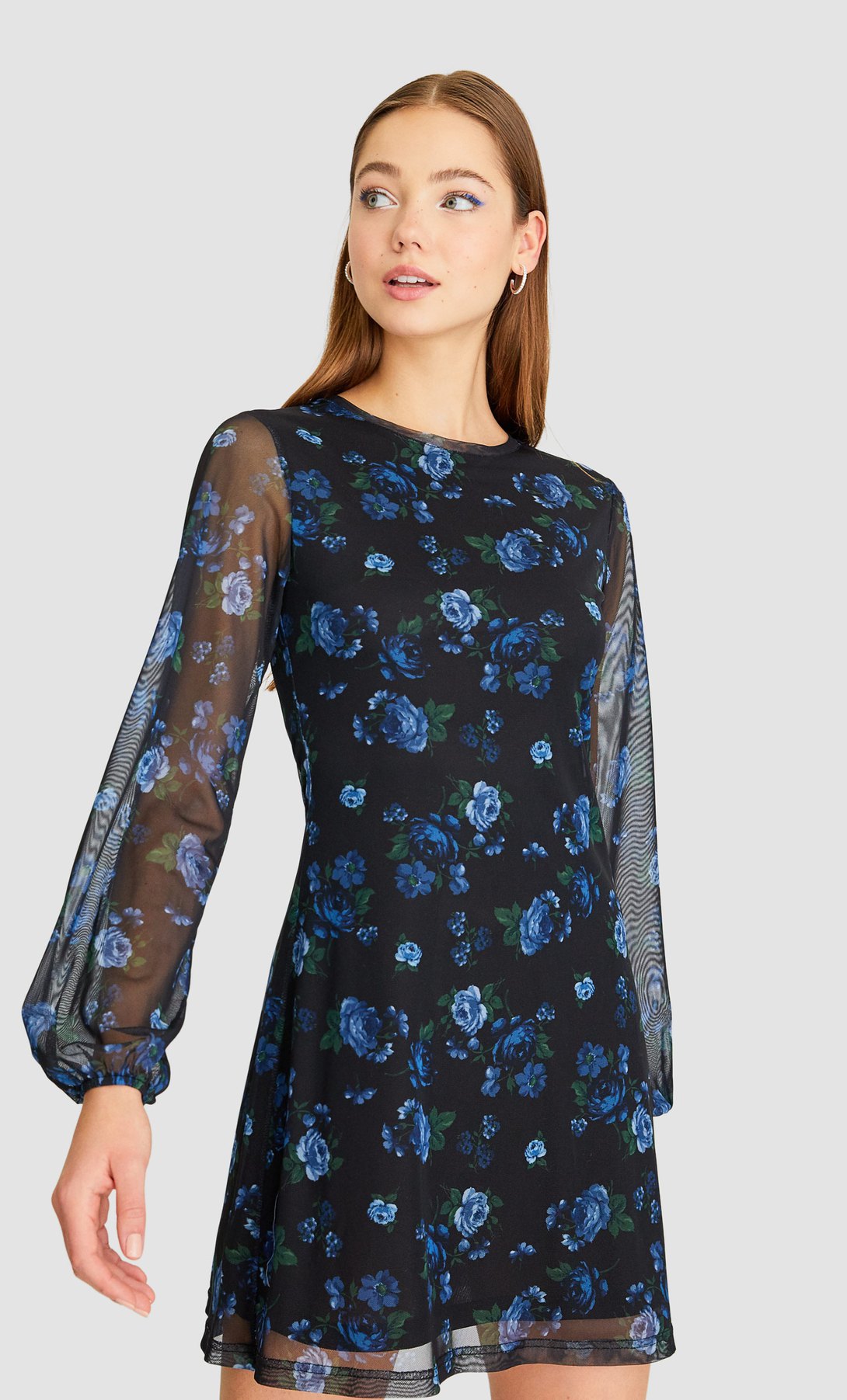 STR_Мини-платье из прозрачной ткани с цветочным принтом_1