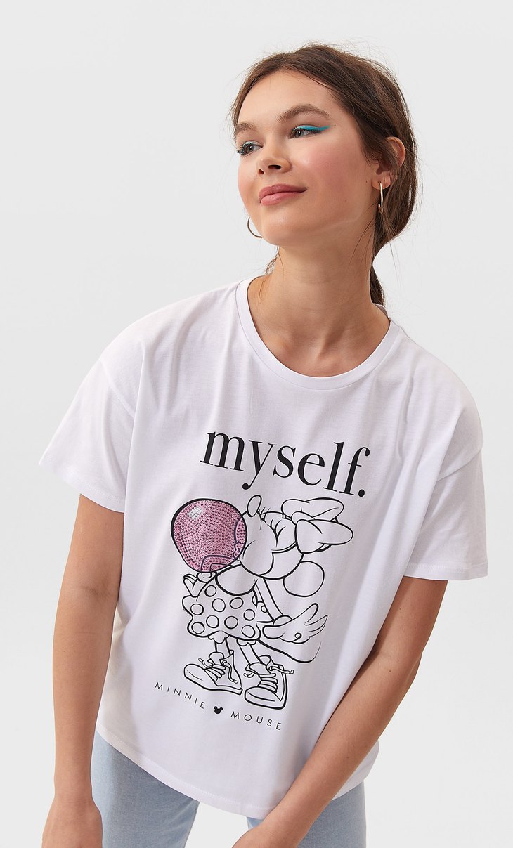 Modalite Net Stradivarius Tasli Orijinal Disney Minnie T Shirt 2602 955