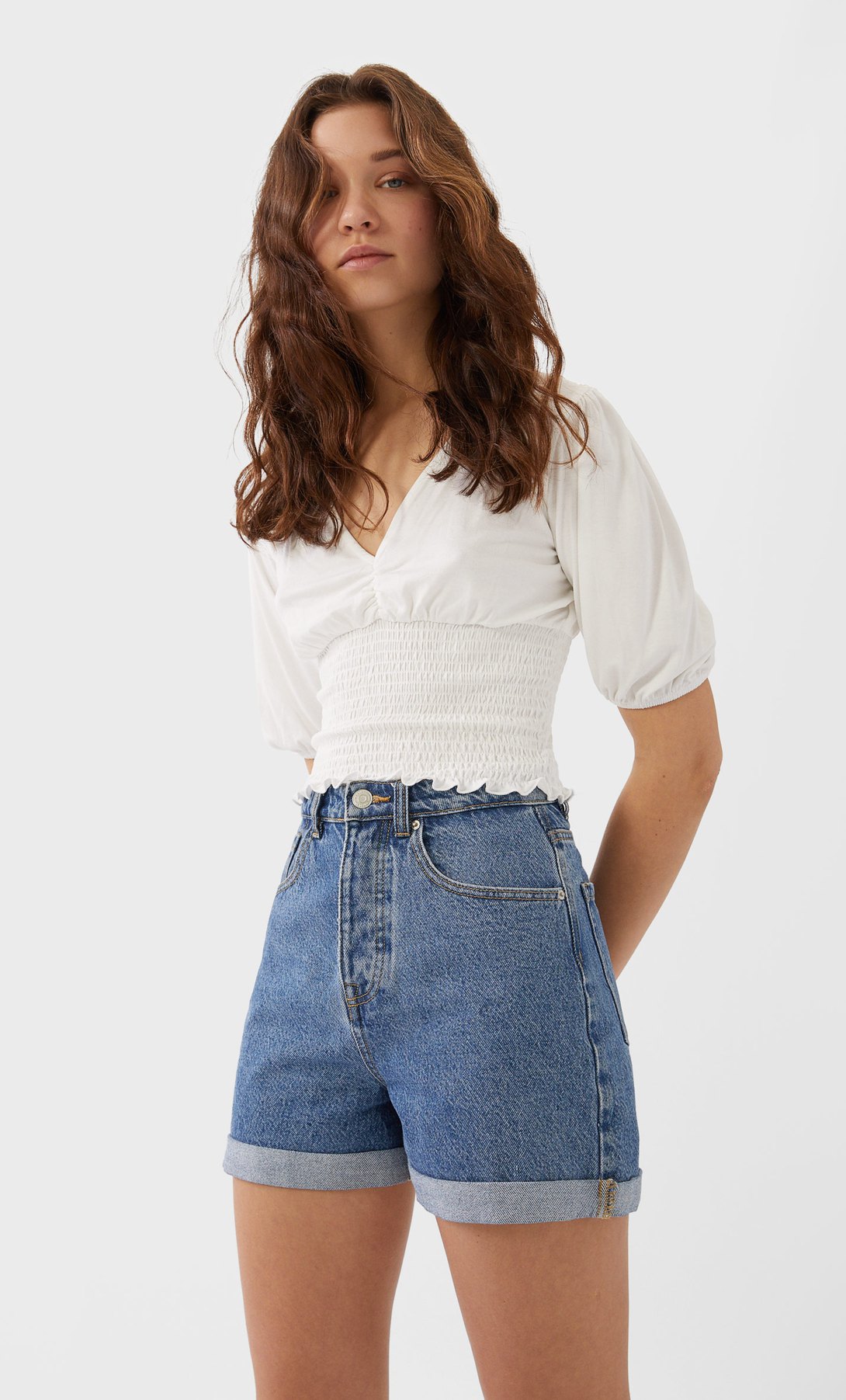 STR_Топ с эластичной талией и V-образным вырезом_1