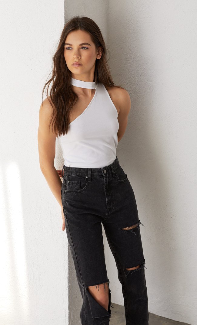 stradivarius black mom jeans