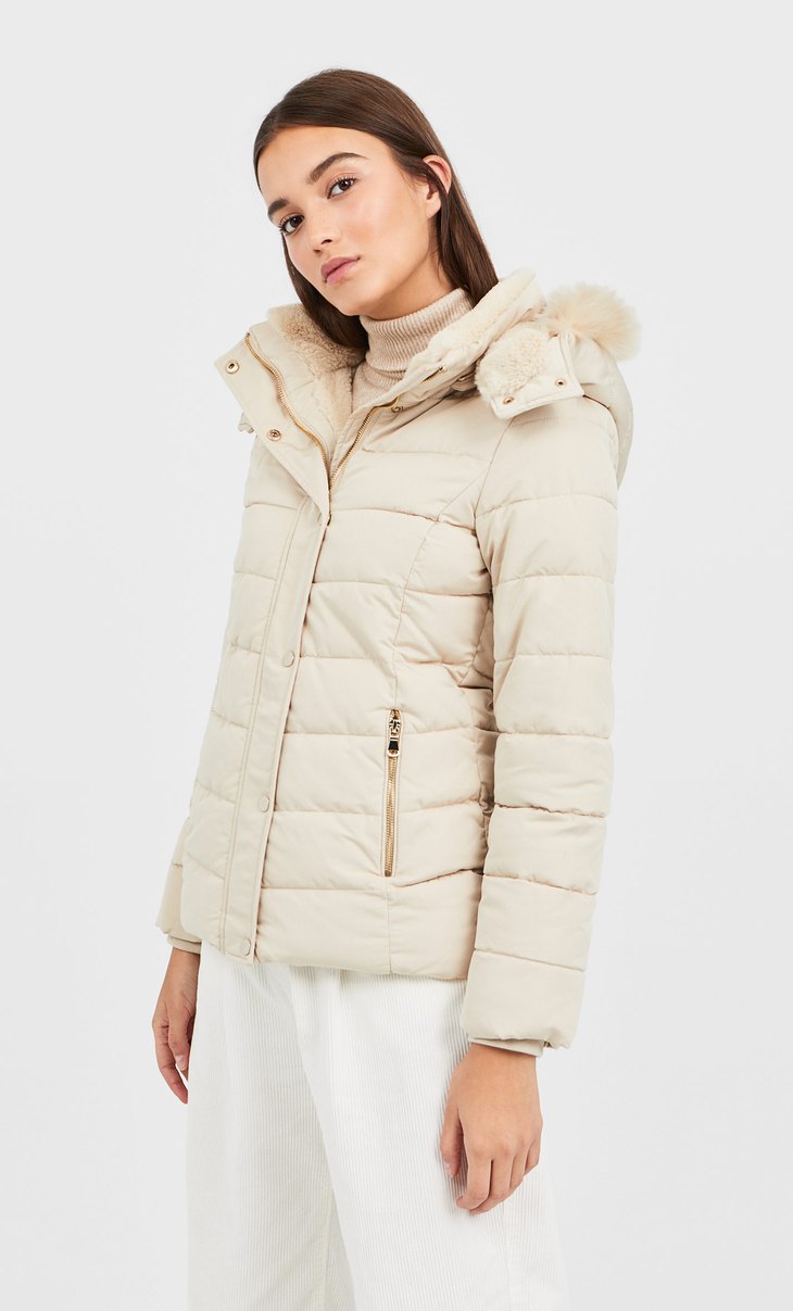 stradivarius parka jacket with fur hood