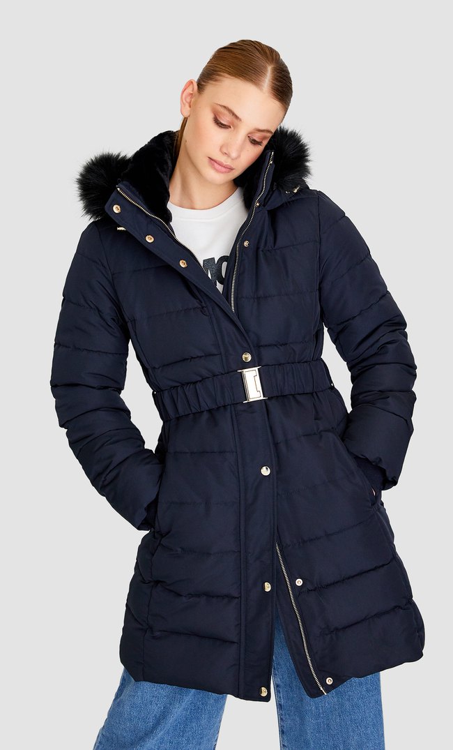 stradivarius parka jacket with fur hood