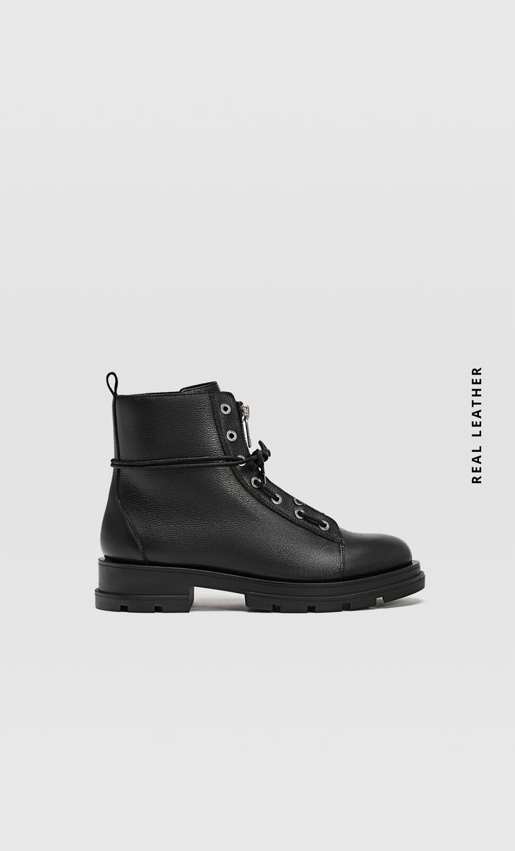 zip-up track sole leather ankle boots 