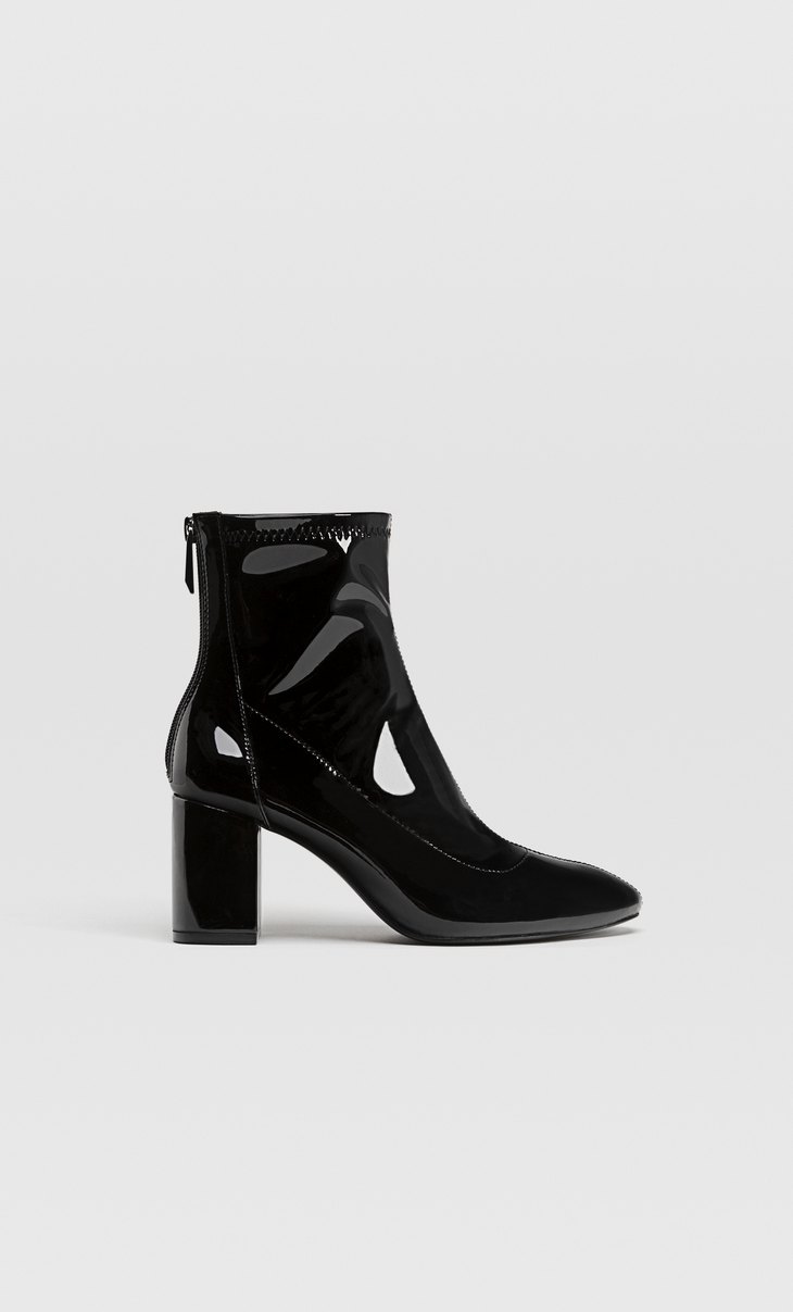 faux patent leather ankle boots