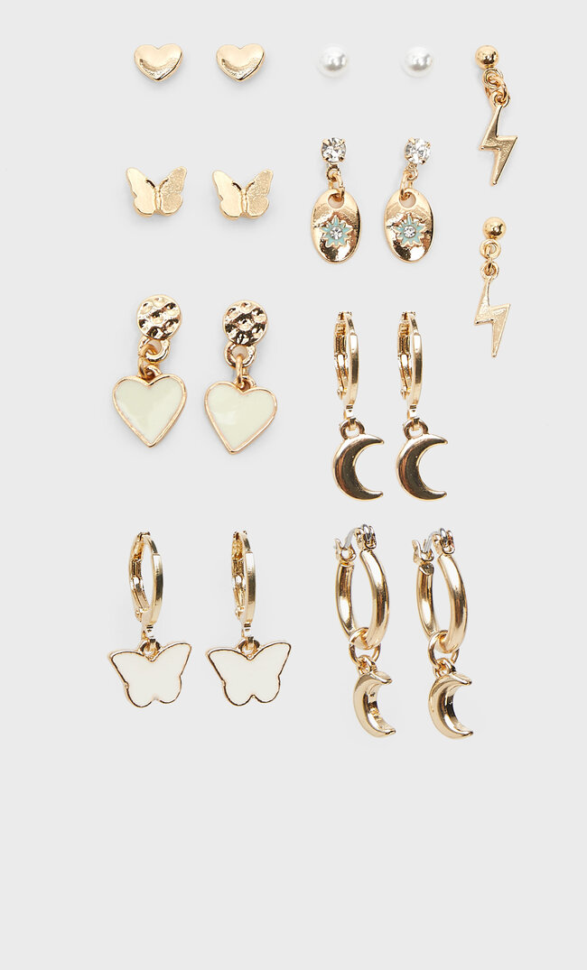 

Stradivarius 9er-Set Ohrringe Aus Emaille Mit Charms Gelb 103