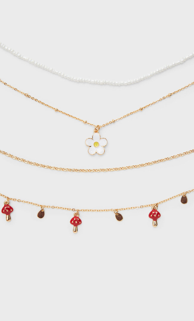 

Stradivarius 4er-Set Halsketten Mit Pilzen Und Margeriten Gelb 103