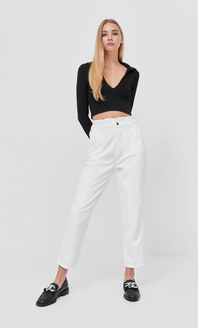 

Stradivarius Jeansy Baggy Z Diagonalu Biały Xl