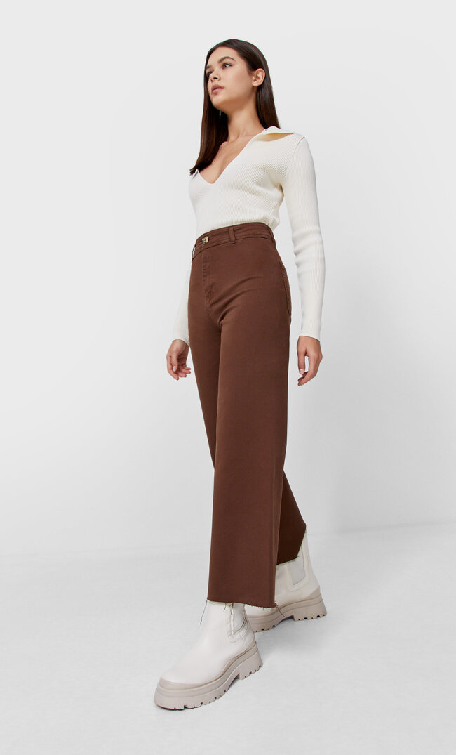 

Stradivarius Bezszwowe Spodnie Culotte Z Diagonalu Brązowy 32