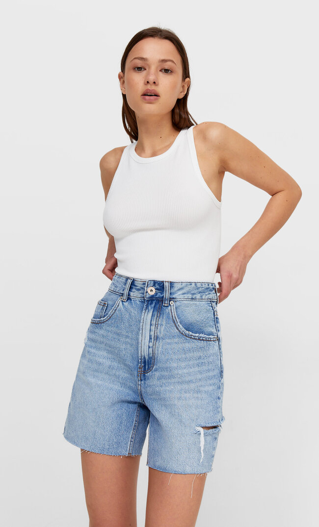 

Stradivarius Shorts Mit Langer Passform Mittleres Denim 44