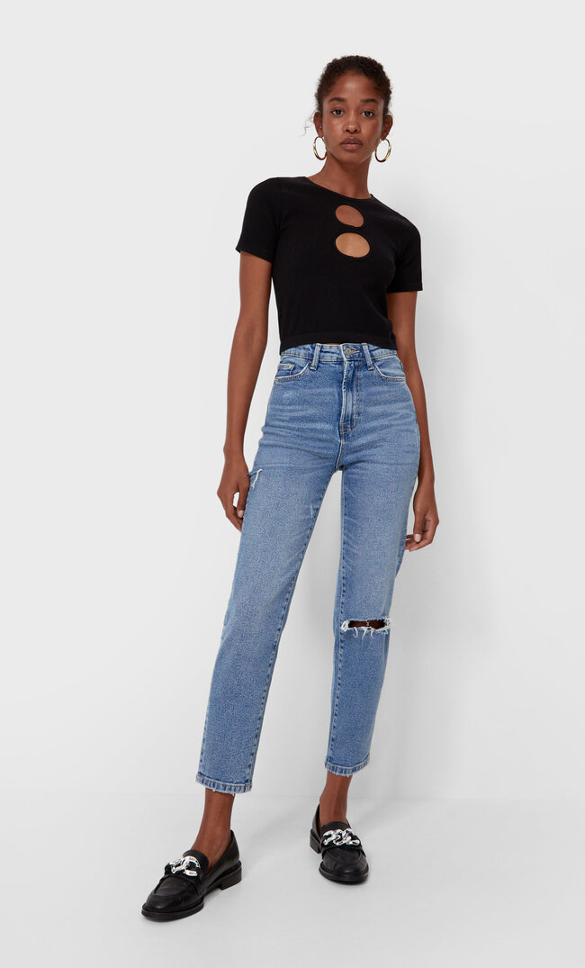 

Stradivarius Jeansy Mom Slim Jasnodenimowy 42