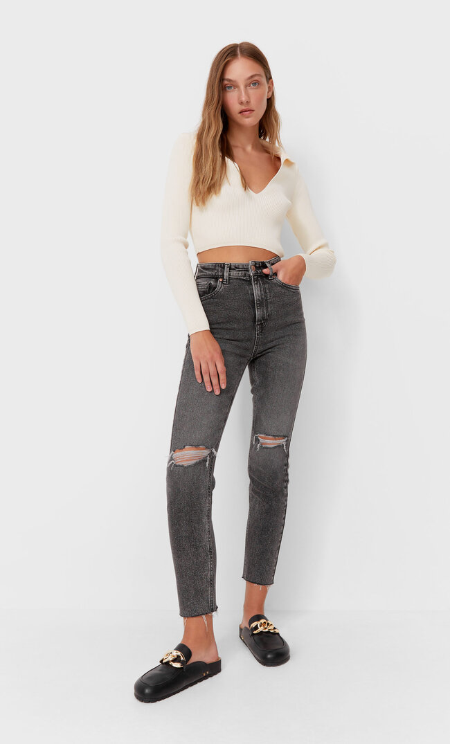 

Stradivarius Jeansy Mom Slim Fit Popielaty 40
