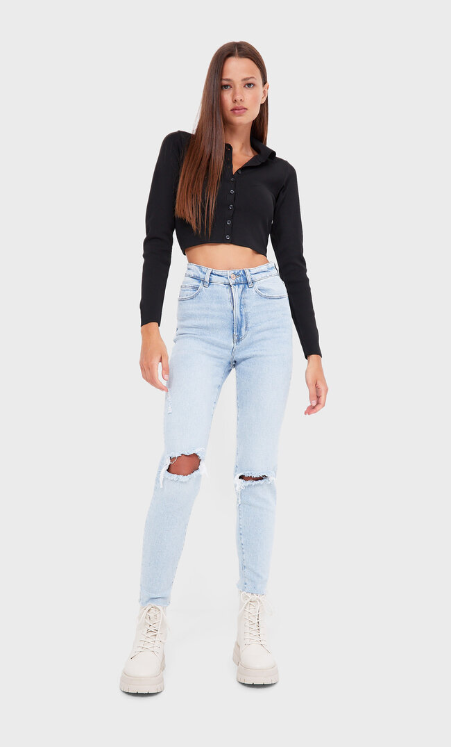 

Stradivarius Mom-Jeans Im Slim-Fit Verwaschenes Blau 40
