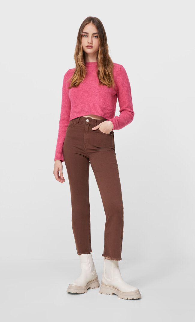 

Stradivarius Cropped-Schlaghose Aus Twill Braun 38