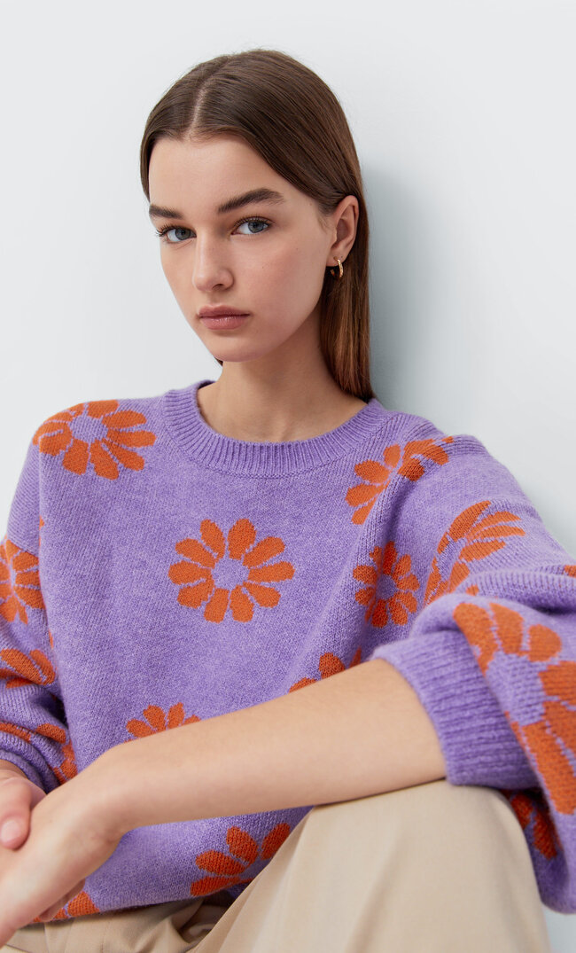 

Stradivarius Strickpullover Mit Modischem Blumenmotiv Lila Xs