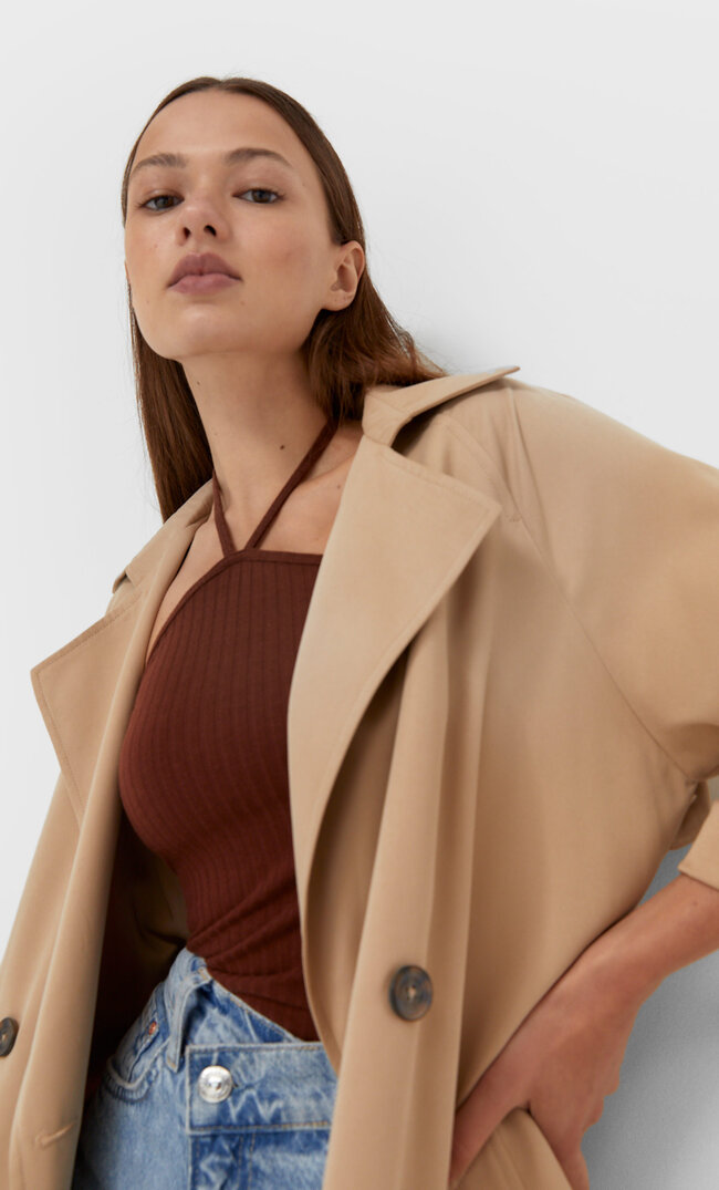

Stradivarius Langer Fließender Trenchcoat Steingrau Xs