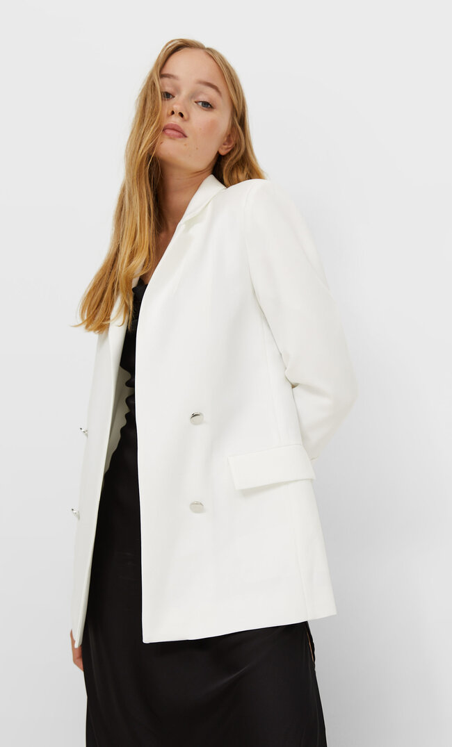 

Stradivarius Zweireihiger, Offener Blazer Weiß Xl