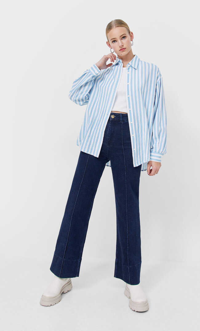 

Stradivarius Koszula Casual W Rustykalnym Stylu Błękitny M