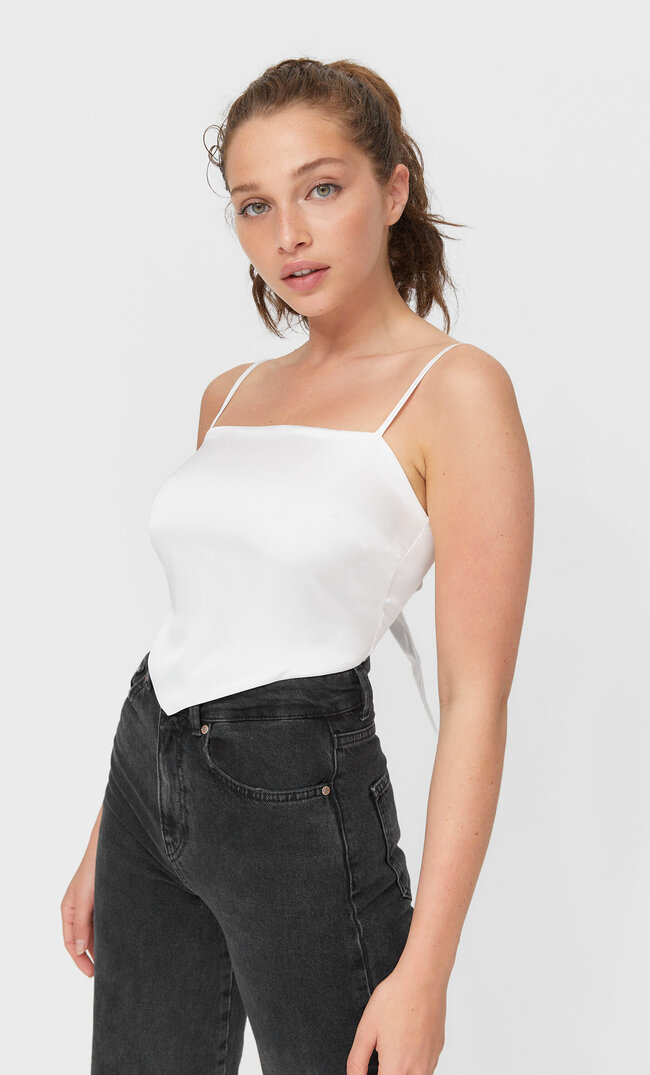 

Stradivarius Tuch-Top Mit Schleife Weiß M