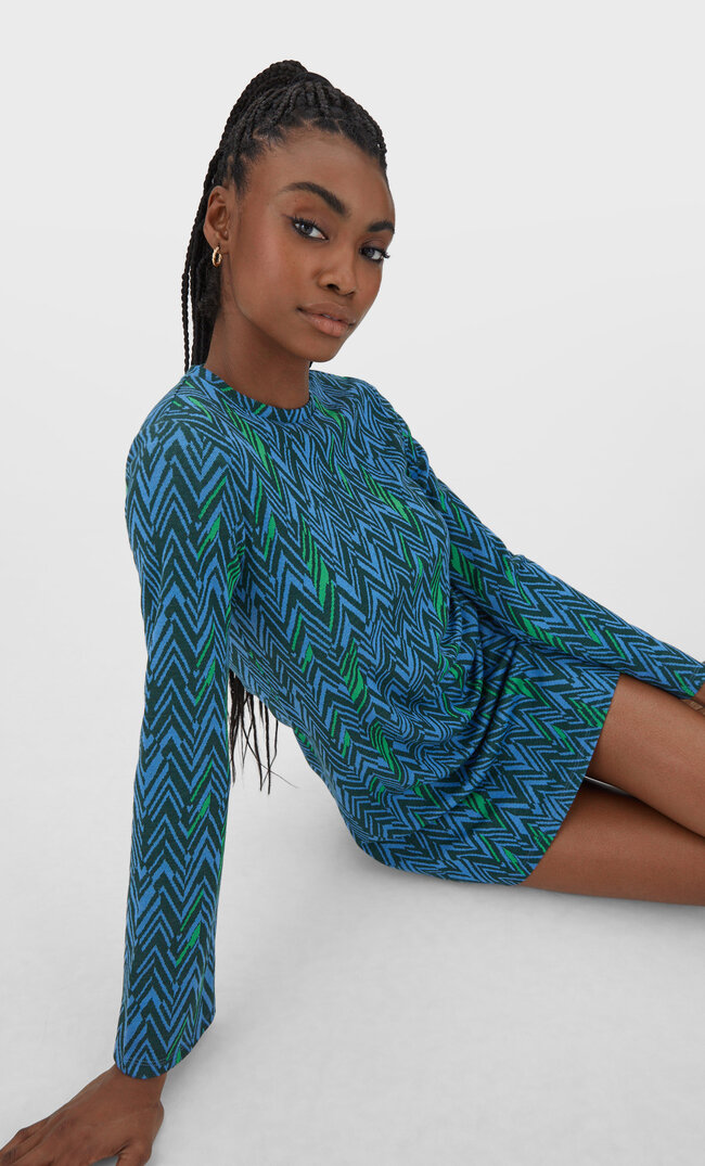 

Stradivarius Kurzes Jacquard-Kleid Flaschengrün L