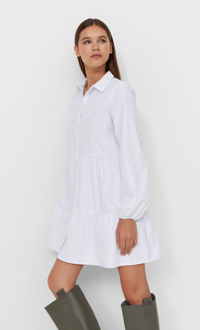 

Stradivarius Hemdkleid Aus Popelin Weiß M