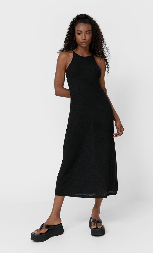 

Stradivarius Dzianinowa Sukienka Z Dekoltem Halter Czarny M