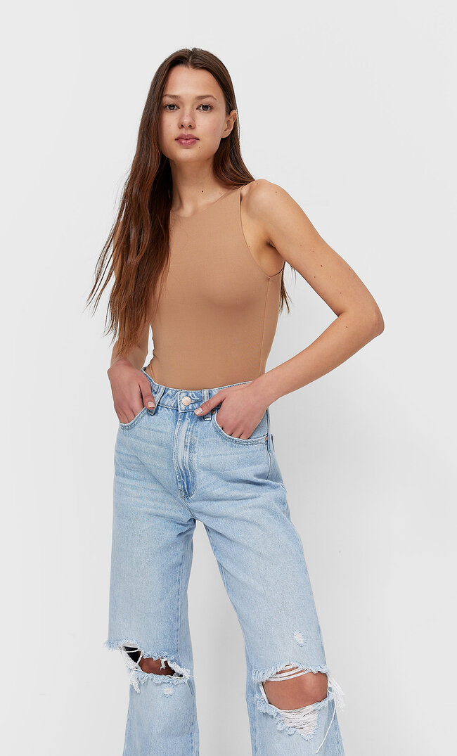 Stradivarius Neckholder-Body Aus Polyamid Beige Xl