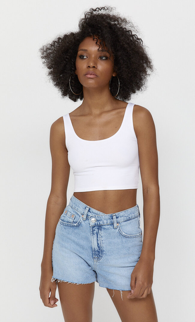 

Stradivarius Cropped Trägershirt Weiß L
