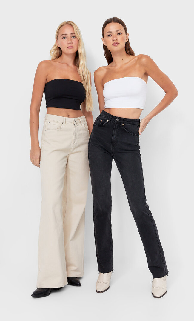Stradivarius Doppelpack Basic-Bandeau-Tops Schwarz M