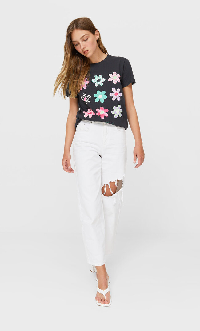 

Stradivarius T-Shirt Mit Print Graumeliert S