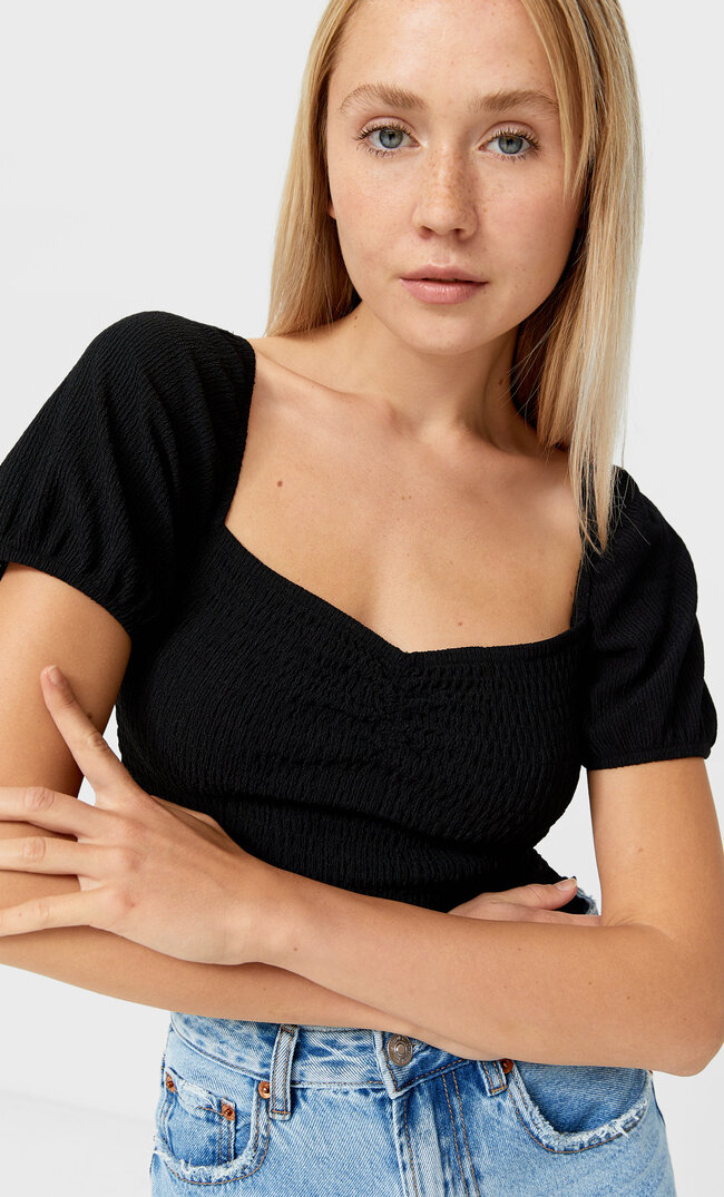 

Stradivarius Marszczony Top Czarny M
