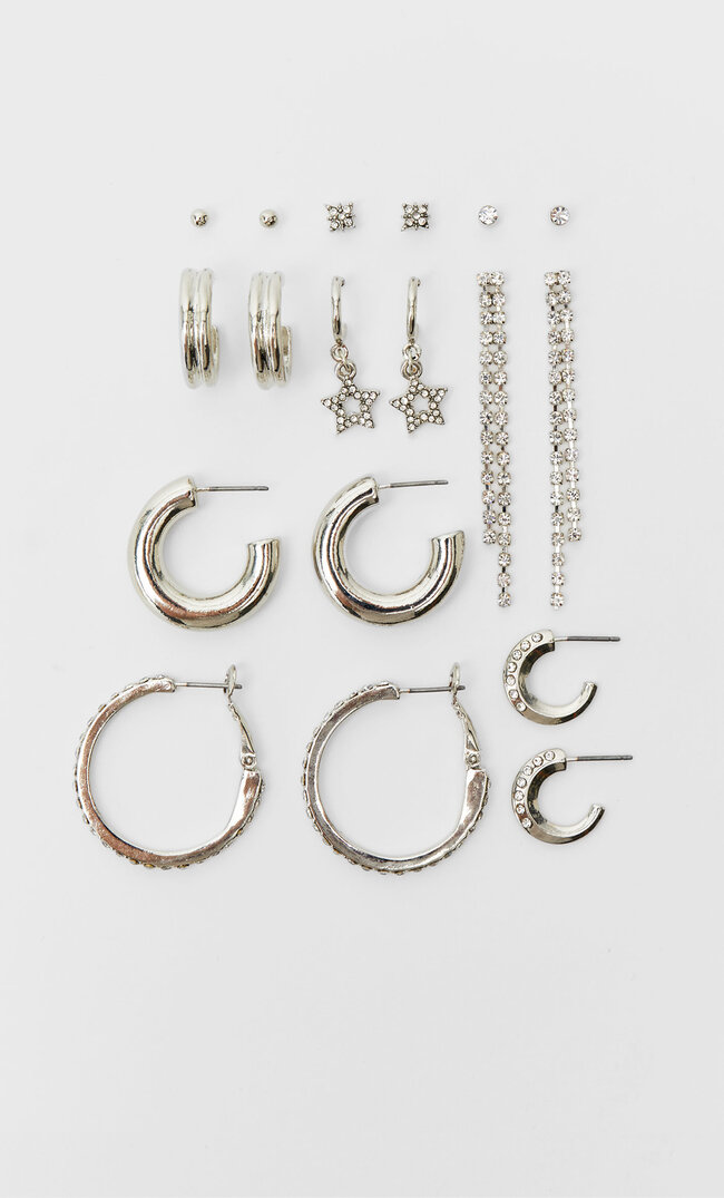 

Stradivarius 9er-Set Ohrringe Mit Creolen Und Strass Grau 103