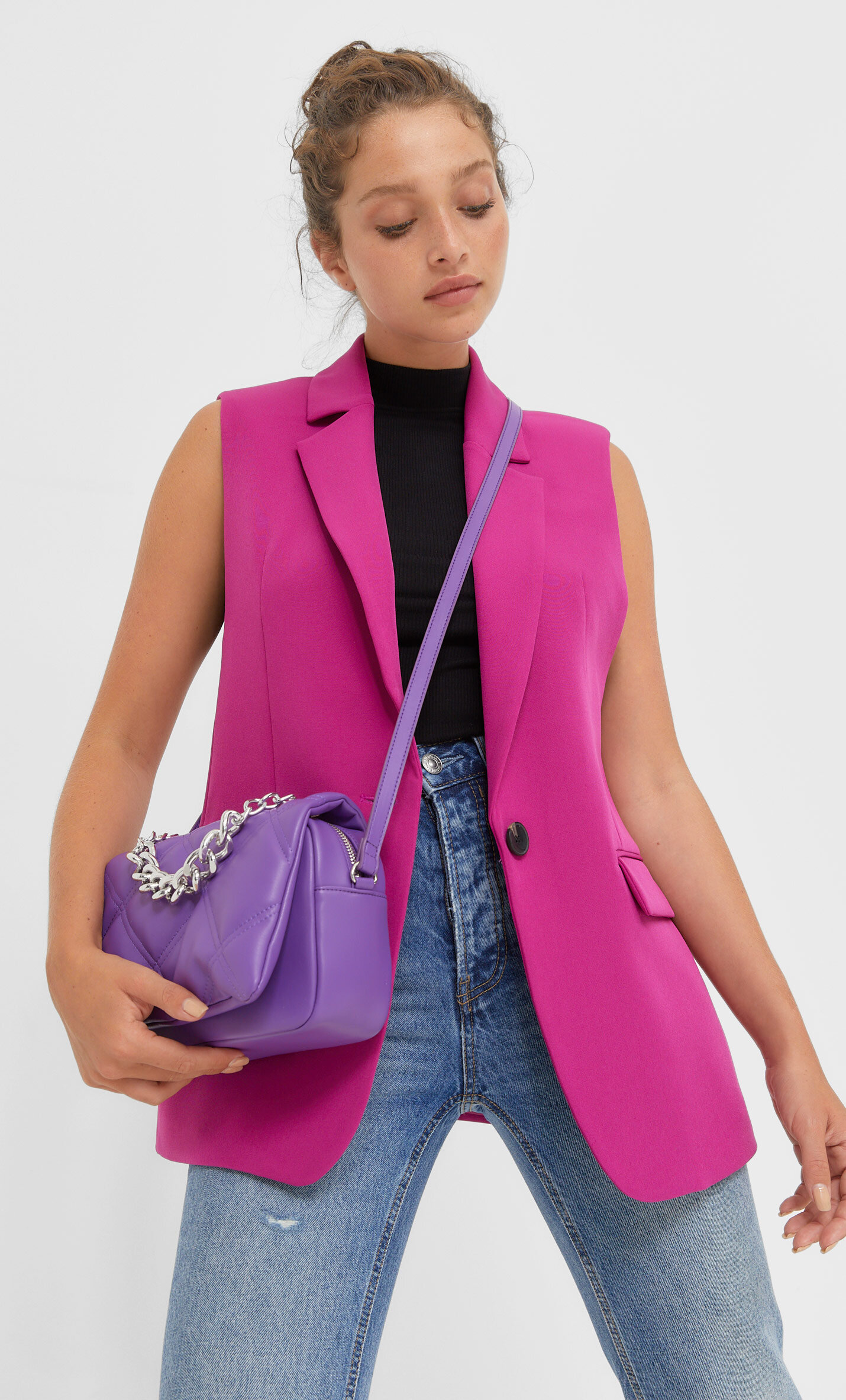 Пурпурный Стеганая сумка с плечевым ремнем и цепочкой Stradivarius