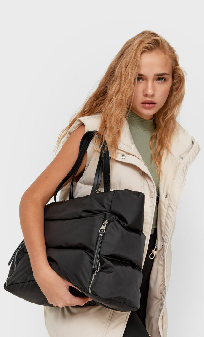 

Stradivarius Materiałowa Torba Shopper Z Suwakami Czarny 103