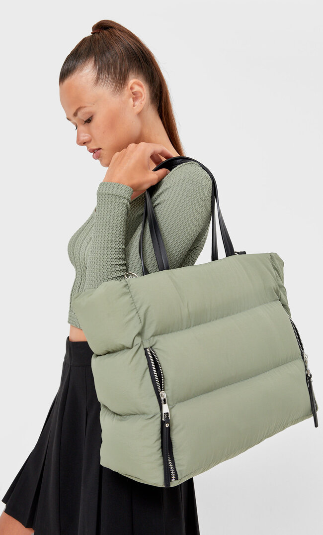 

Stradivarius Materiałowa Torba Shopper Z Suwakami Khaki 103