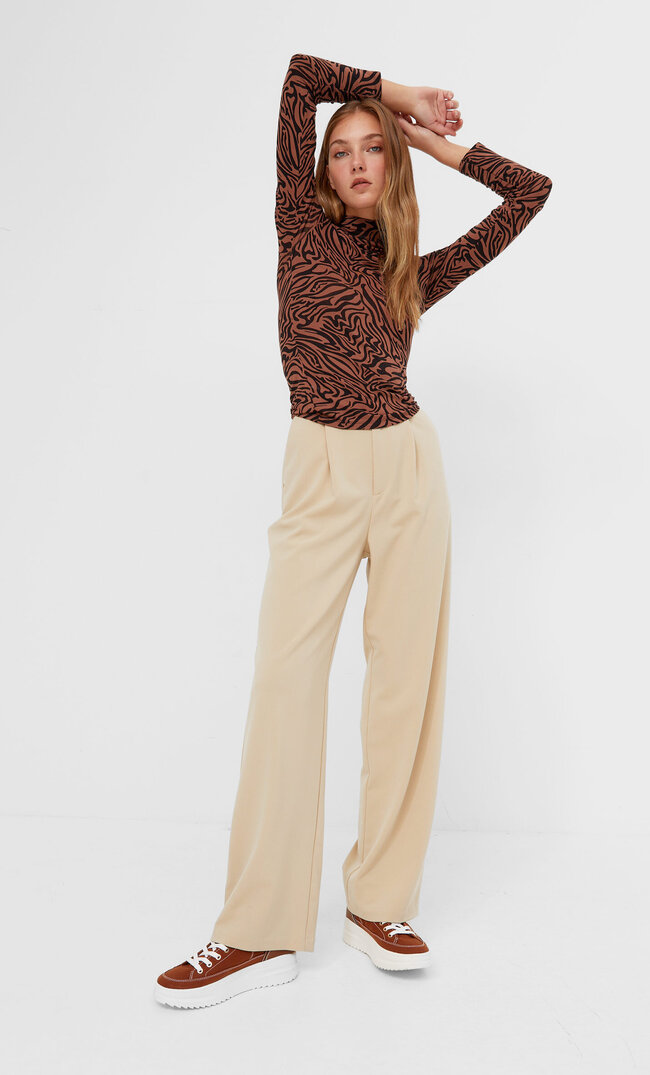 Stradivarius Wide Leg Hose Steingrau 44
